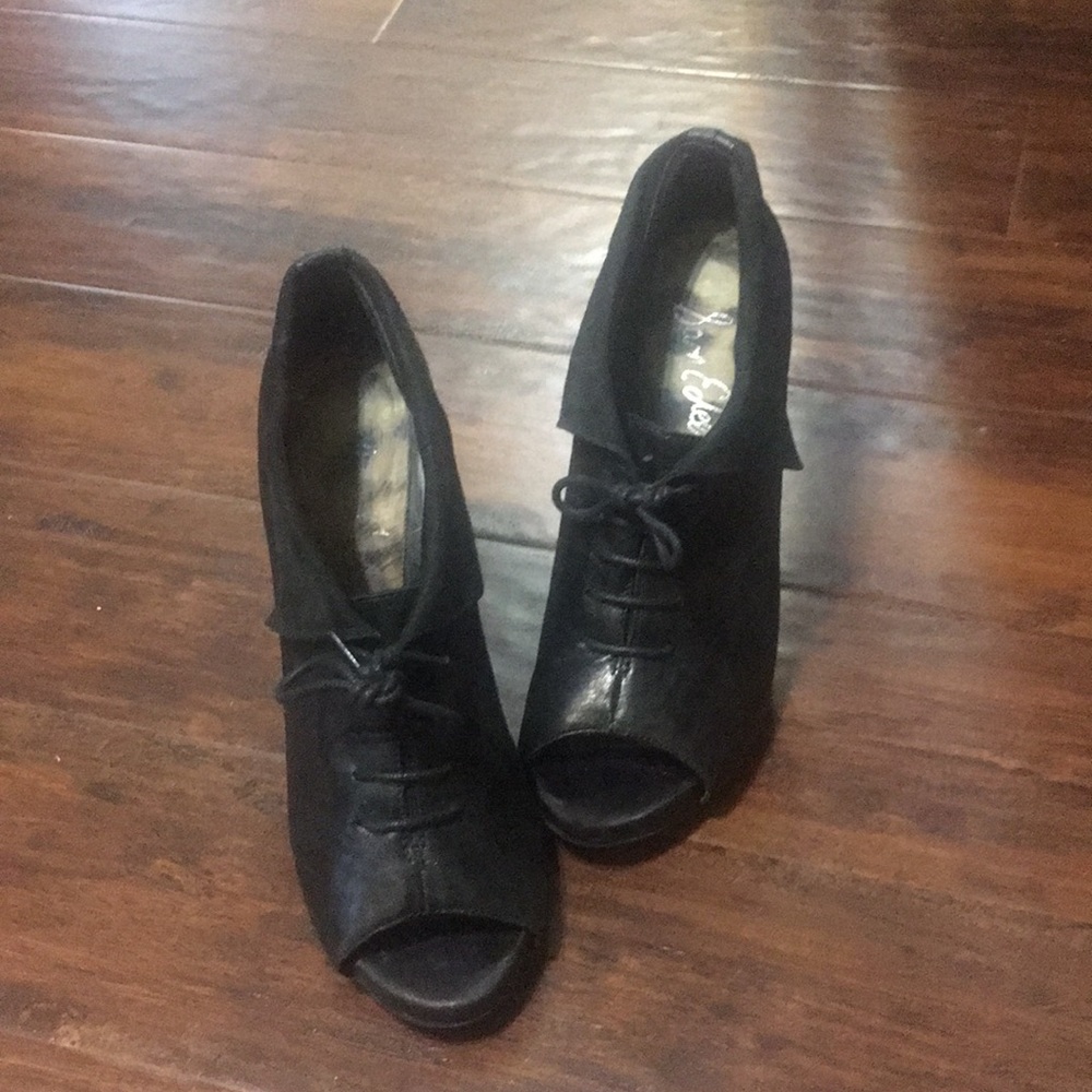 90s RETRO GLAM🤘Sam Edelman 💯 Black Leather Platform Wedge, size 8